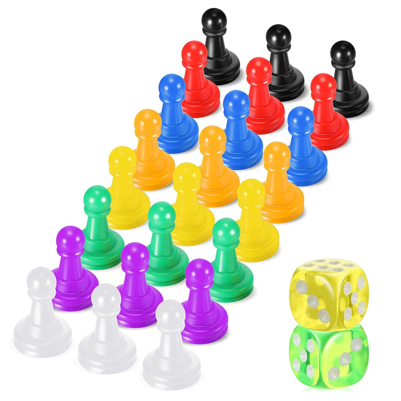 26 Pieces Multicolor Board Game Pieces and Dice Include 24 Multicolor Plast