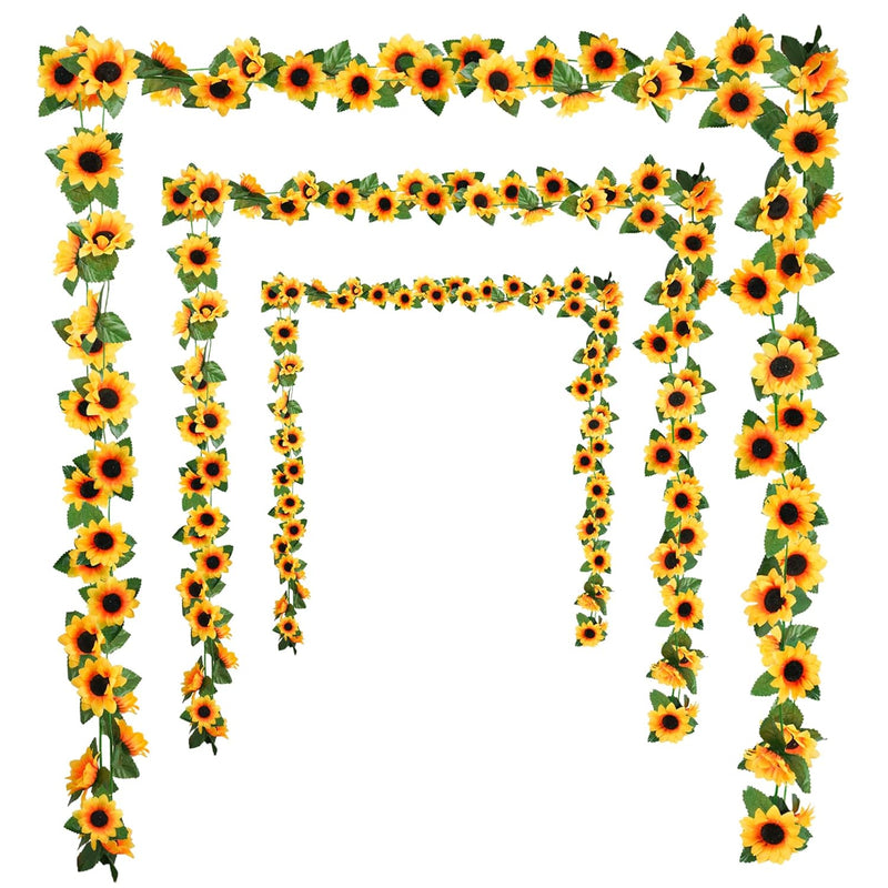 3 Pack 7.5Ft/Pcs Artificial Sunflower Garland Hanging Sunflower Vines With Gre