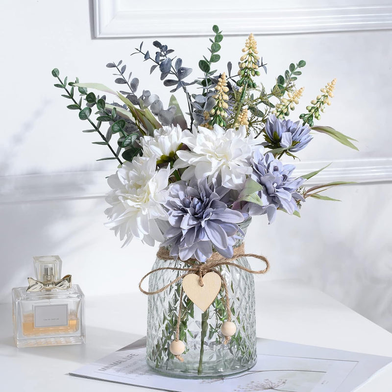 Fake Flowers Artificial Blue Flowers With Vase, Table Centerpieces For Dining