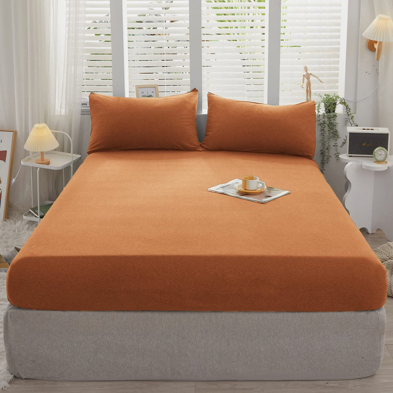 Burnt Orange Fitted Sheet Deep Pocket, Jersey Knit Cotton Sheet Queen Fitted S