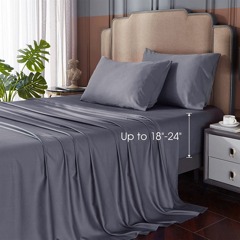 100% Viscose From Bamboo Sheets Queen Deep Pocket Fits 18"-24" Thick Mattress,