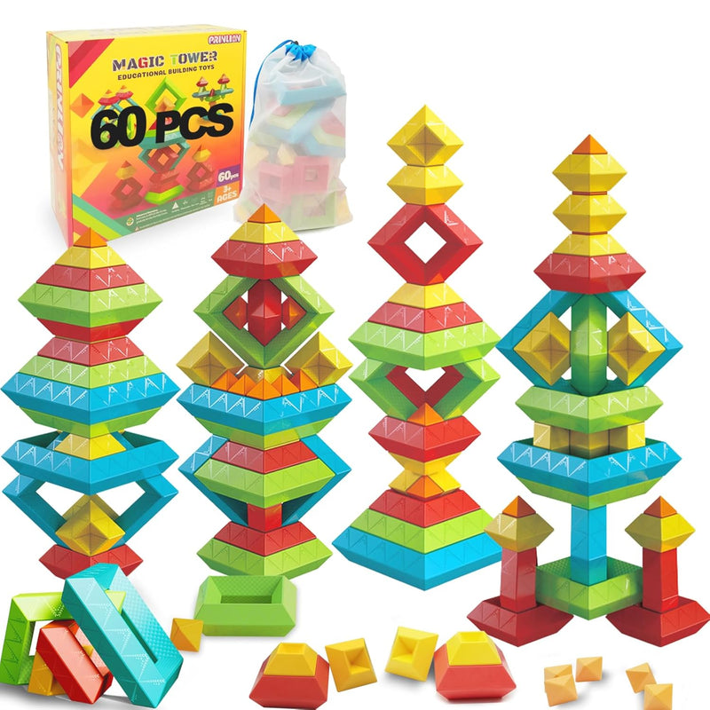 Montessori Toddler Toys For Ages 2 4, 60 Pcs Stacking Building Toys Blocks