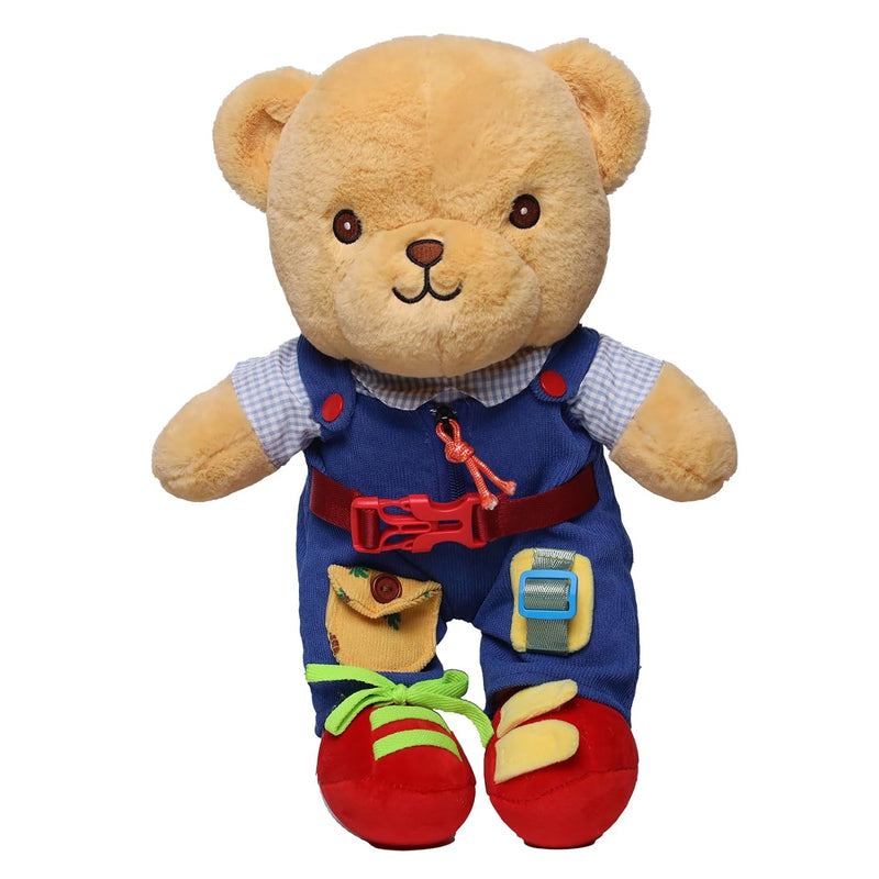 16" Dress A Bear Montessori Stuffed Bear Educational Toy With Zipper, Button,