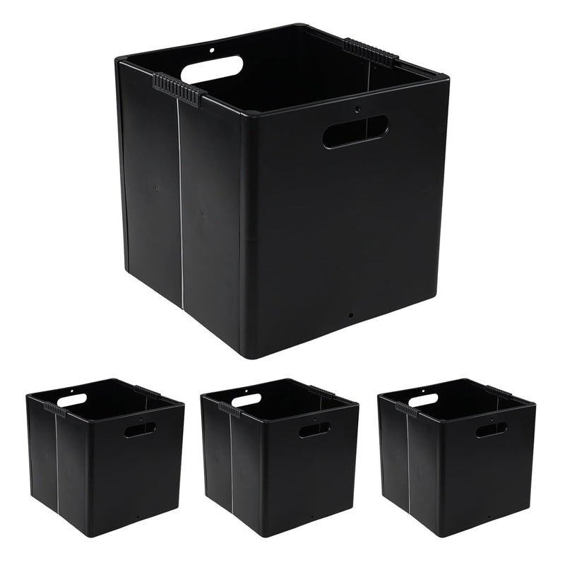4 Packs Collapsible Plastic Cube Storage Bins, Black Foldable Storage Cube Bins