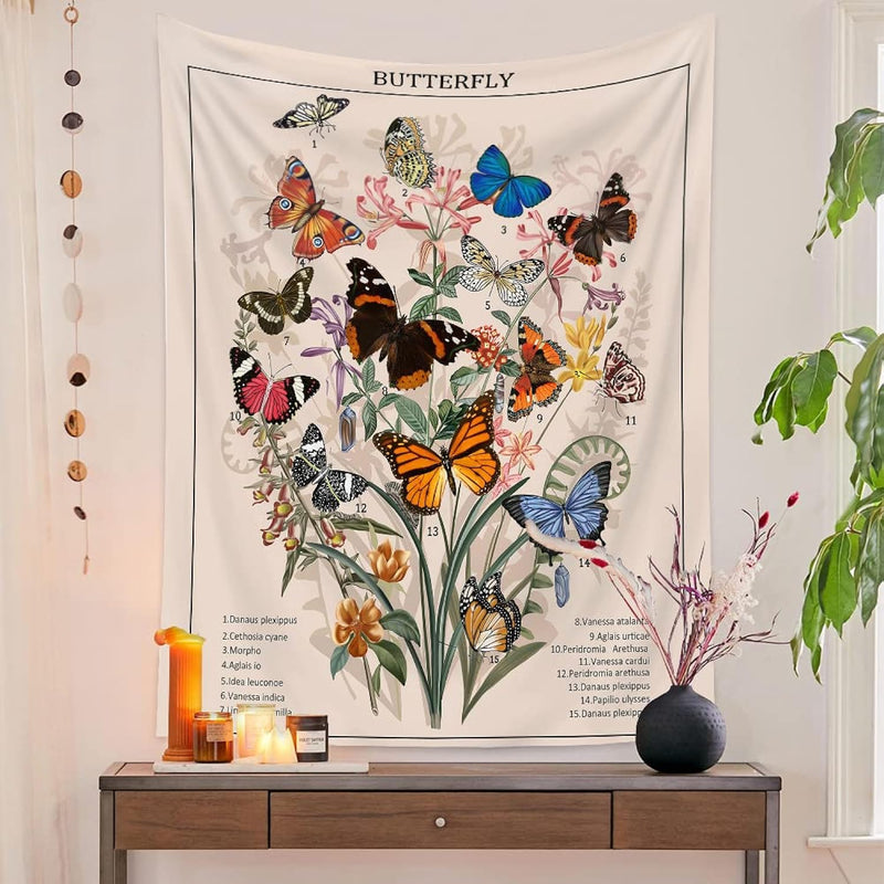 Butterfly / Flower Tapestries Vintage Vertical Floral Plant Tapestry Wall Hang