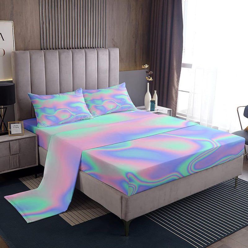 Tie Dye Bed Sheets Queen, Colorful Print Sheet Set, Psychedelic Luxury Soft Li