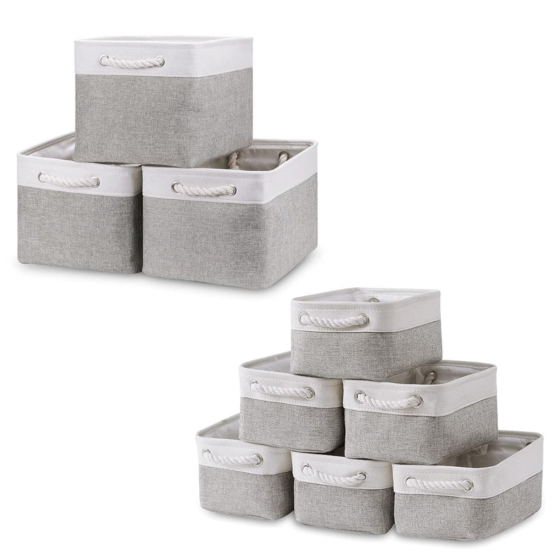 Baskets Set Fabric Storage Bins-White&Grey Bundled Baskets Of 3 Medium Baskets 1