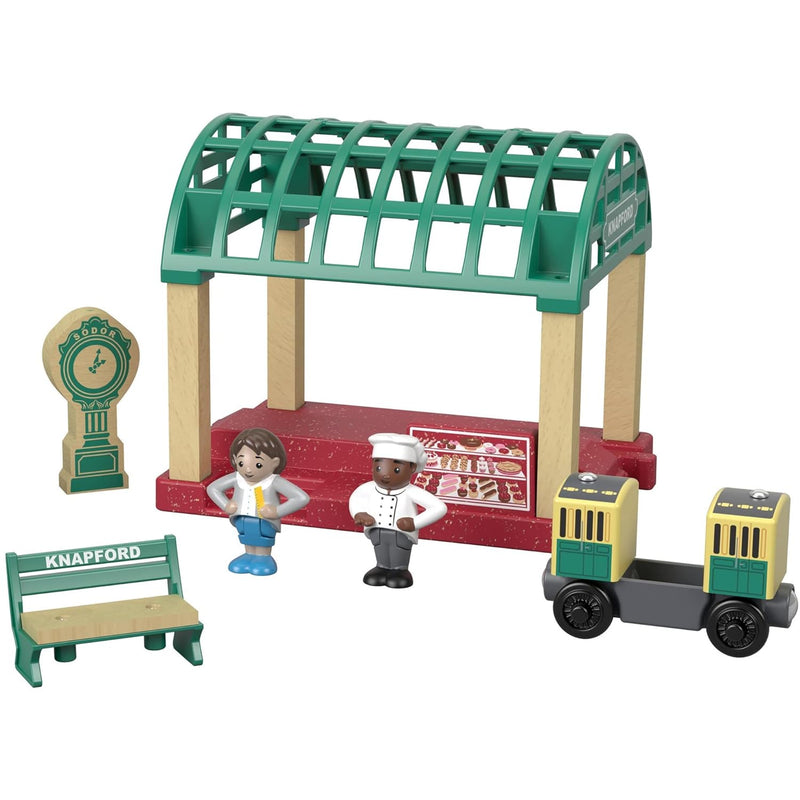 Wooden Toy Knapford Train Station Playset With Figures & Passenger Coach For P