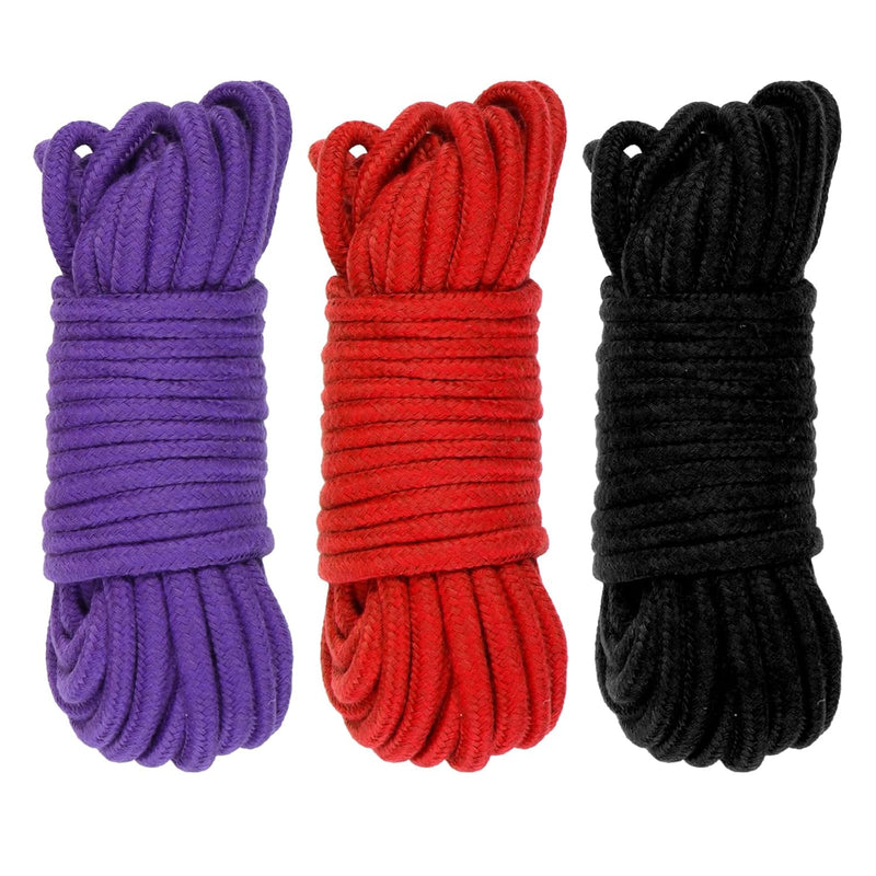 Bdsm Shibari Rope Kit Sex Bondage Rope 3Pcs 32 Feet 10M 7Mm Soft Cotton Bdsm Beginner Kit Rope Black Red Purple Adult Sex Toys For Women Men Couples