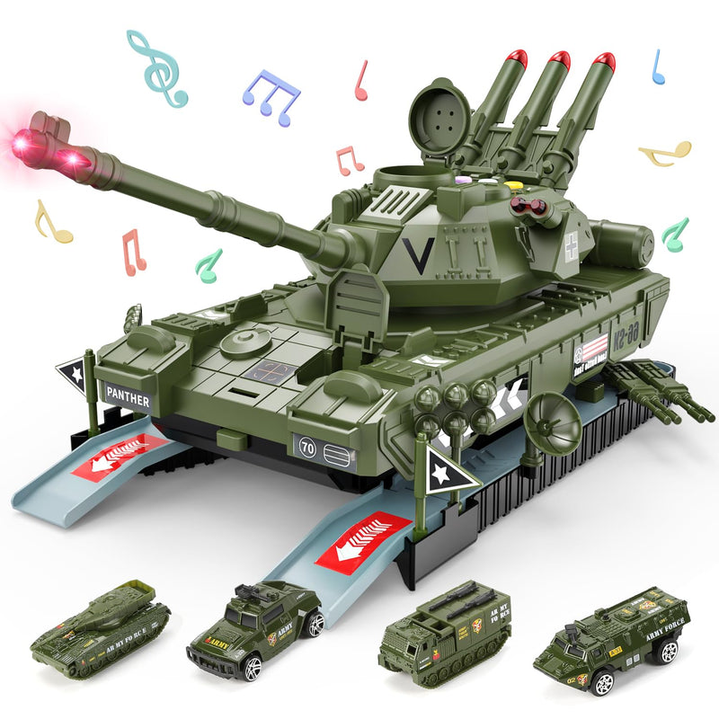 CUTE STONE Military Vehicles Set, Tank Toy Set with Realistic Light and Sou