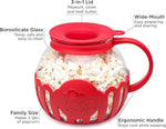 Patented Micro-Pop Microwave Popcorn Popper with Temperature Safe Glass, 3-in-1 Lid Measures Kernels and Melts Butter, Made Without BPA, Dishwasher Safe, 3-Quart, Red