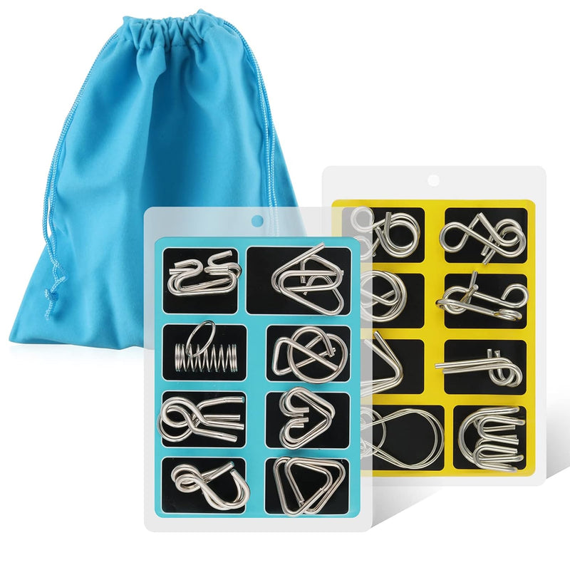 Coogam Metal Wire Puzzle Set of 16 with Pouch,Brain Teaser IQ Test Disentan