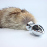 Real Fox Fur Tail Stainless Steel Anal Plug Set - Sensual Adult Toy & Cosplay Accessory (Grassland, Small Plug)