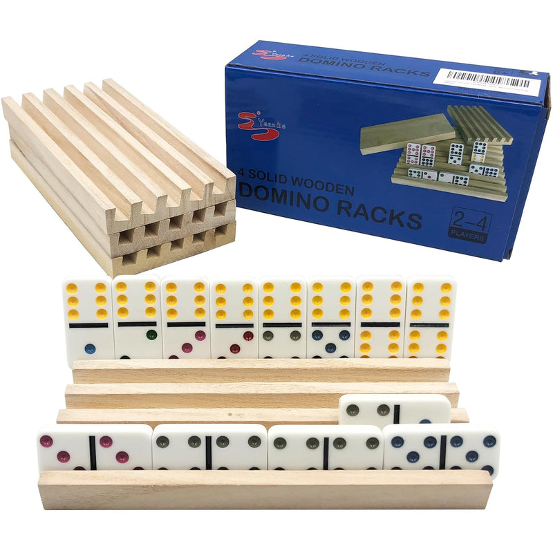 Yuanhe Domino Holder Trays Rack - Set of 4 Wooden Tiles Stand Holders for M