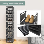 Vertical Narrow Tall Shoe Rack for front Door Entrance,10 Tiers Sturdy Metal Shoe Rack Organizer for Closet Entryway, 10-15 Pairs of Shoes and Boots Storage Shelf, Space Saving Stackable Shoe Rack