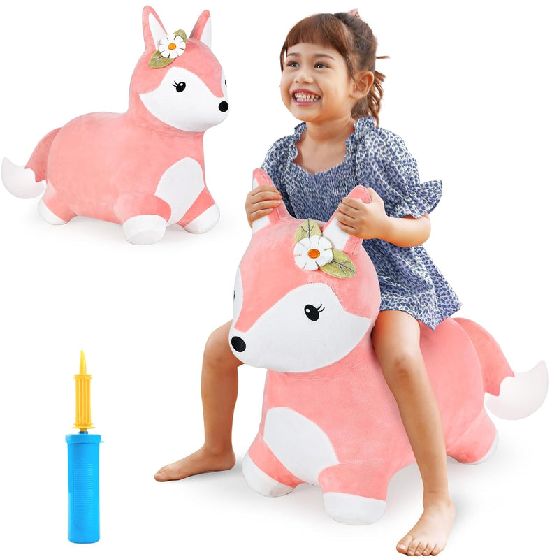 iPlay, iLearn Bouncy Pals Pink Fox Hopping Horse, Toddler Girls Inflatable