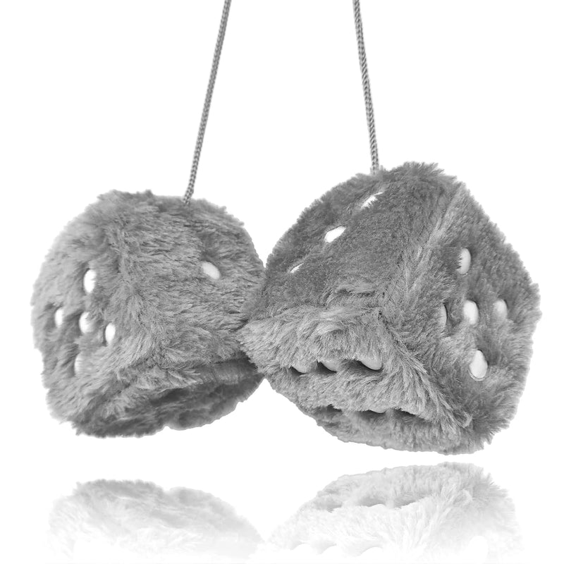Retro Square Fuzzy Plush Dice Grey Suction Cup Hanging For Car & Home Decor