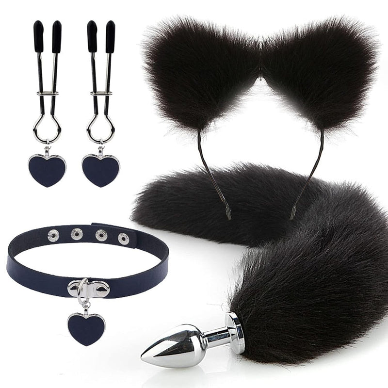 4Pcs/Set Anal Sex Toys Butt Plugs Set, Sex Fox Tail Anal Plug Sex Toys For Women Man Beginners Adult Couples, Black