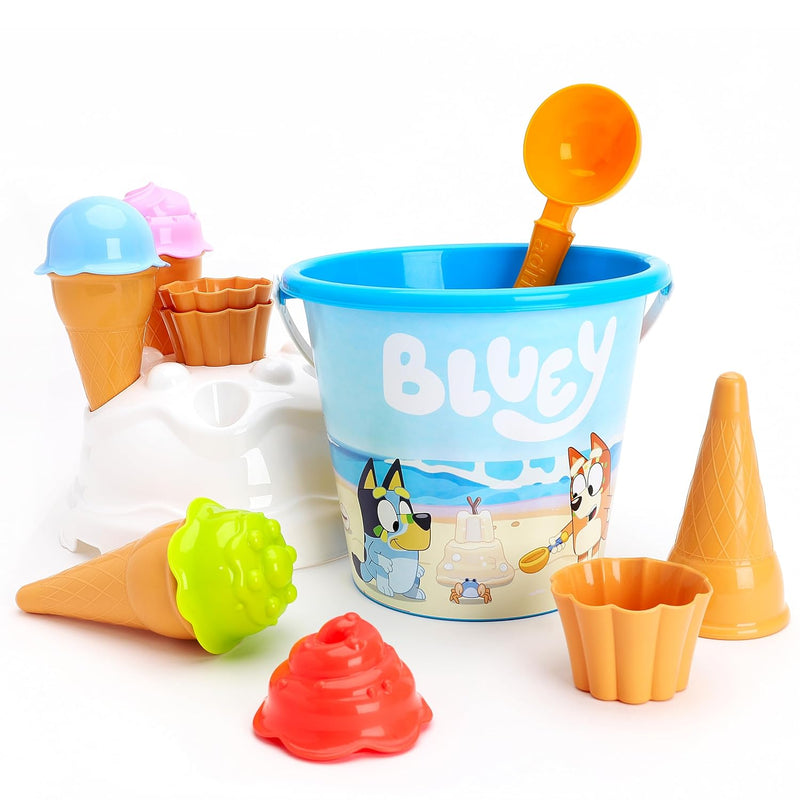 Bluey & Bingo 14 Piece Bucket & Scoop Set With Ice Cream Cones Sand & Water