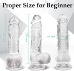 8 Inch Clear Dildo - Realistic, Strong Suction Cup, Hands-Free Play, Safe Soft Material, Lifelike Glans, for Beginners