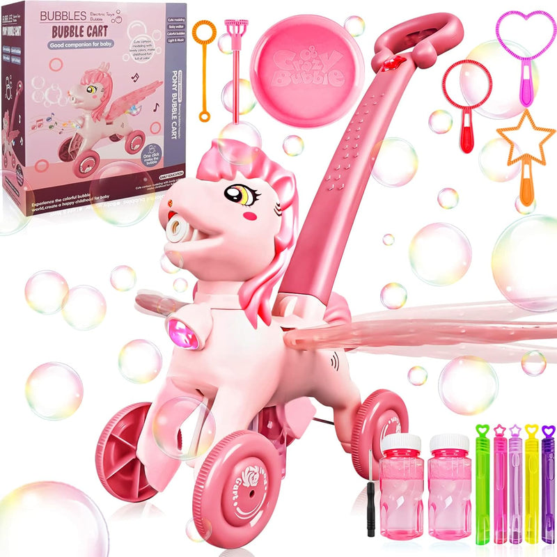 Pink Bubble Machine Blower Maker Lawn Mower Walking Toy Christmas Basket St