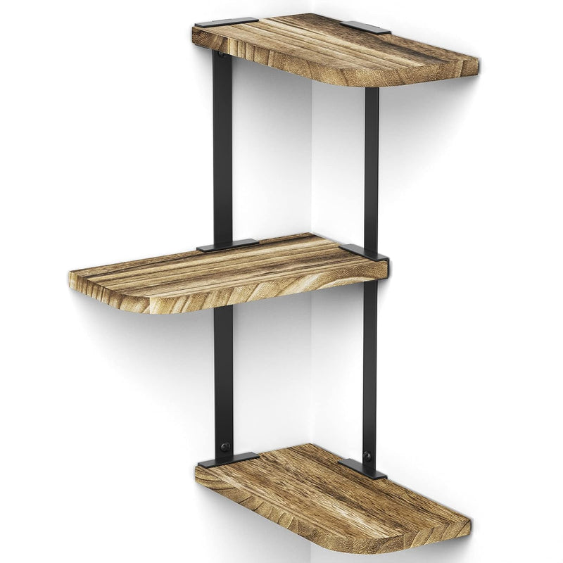 Corner Shelf Wall Mount Of 3 Tier Rustic Wood Floating Shelves For Bedroom Liv
