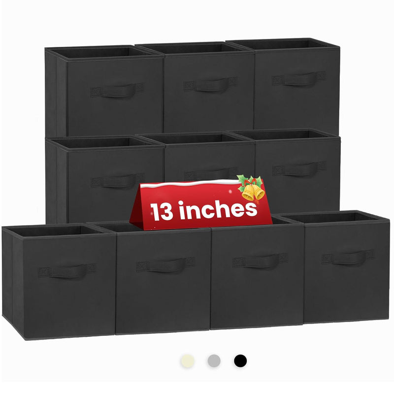 Large Closet Organizer Bins | 13 Inch Fabric Storage Cubes With Handles | 10 Pac
