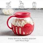 Patented Micro-Pop Microwave Popcorn Popper with Temperature Safe Glass, 3-in-1 Lid Measures Kernels and Melts Butter, Made Without BPA, Dishwasher Safe, 3-Quart, Red