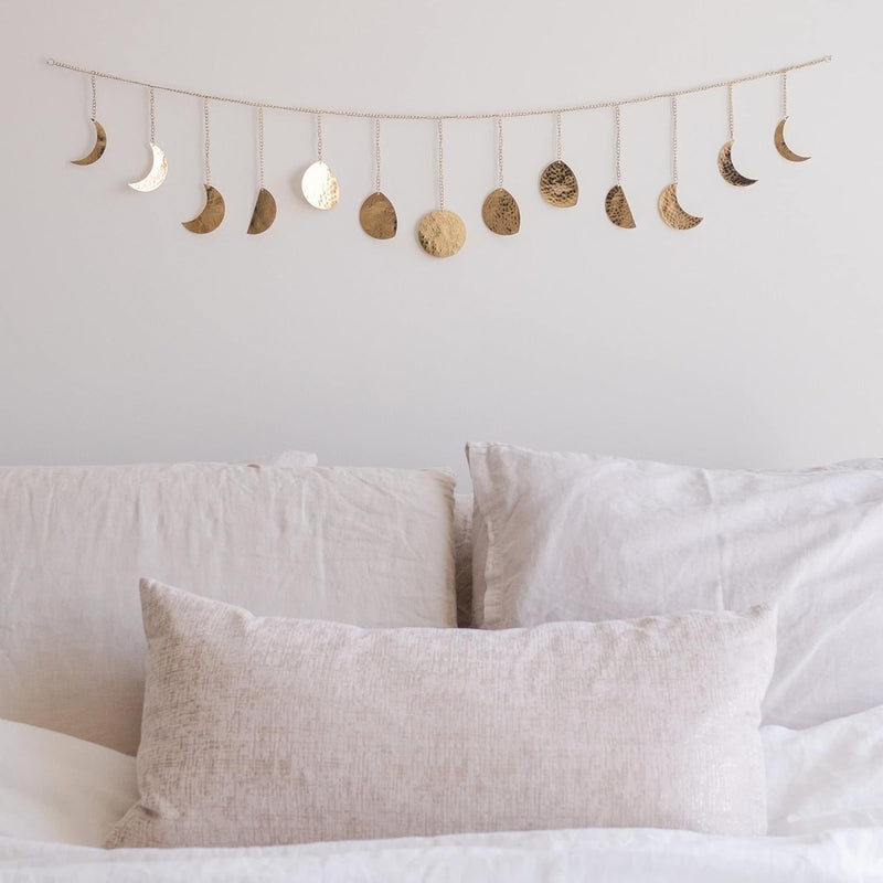 Moon Phase Wall Decor, Handmade Hammered Gold Metal 13 Moons 36" Garland, Phas