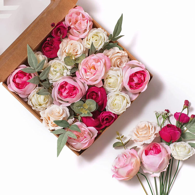 Fake Rose Artificial Flowers: Silk Flowers Light Pink Peony Artificial Flowers