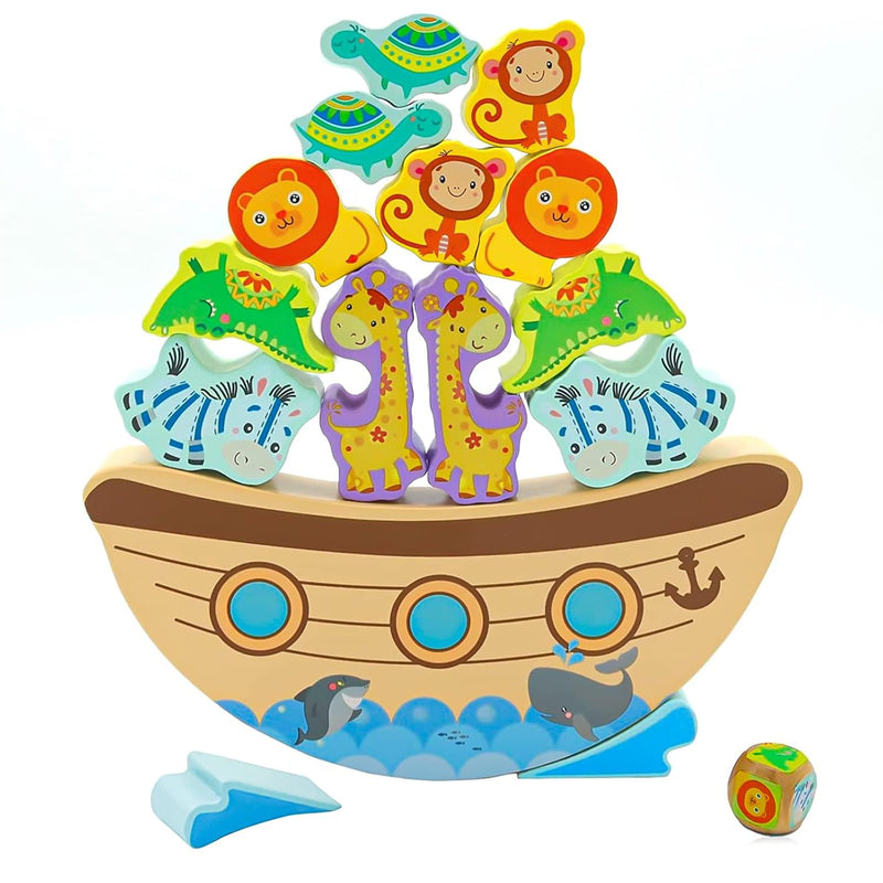 Board Games For Kids & Adults, Noah'S Ark Wooden Balance Stacking Toys, Bib