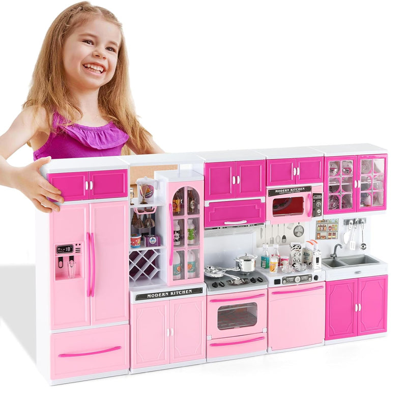 64 Pcs Pink Kitchen Toys With Lights Soundskids Play Mini Furniture Sets For K