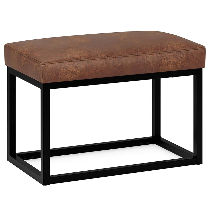 Simplihome Reynolds Small Ottoman Bench, 26 Inch, Distressed Saddle Brown