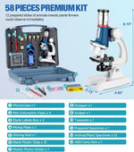 Kids Microscope Science Kit 100X-1200X with LED Light and 58 Pieces