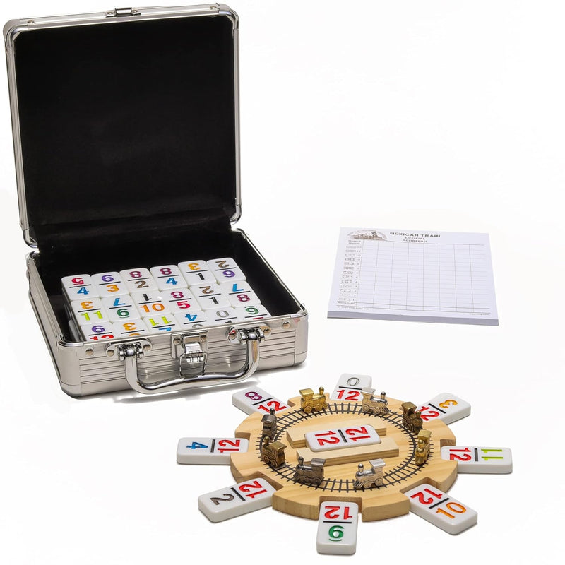 Mexican Train Dominoes Set Double 12 Color With Numbers And Wooden Hub 8 Me