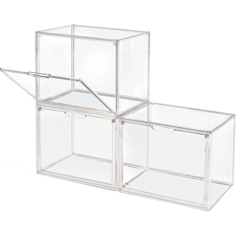 Clear Stackable Plastic Storage Bins With Magnetic Lid, Dustproof Book & Cosmeti