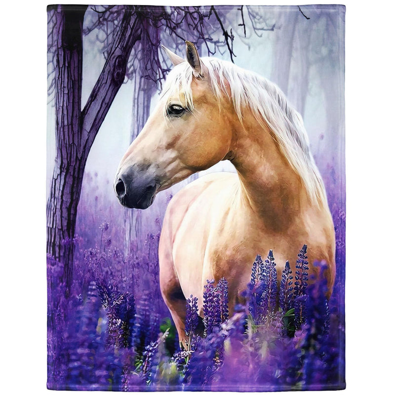 50"X60" Horse Blanket With Purple Lavender, Super Soft Fleece Throw Blankets F