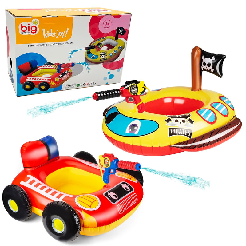 2 Pack Inflatable Kids Pool Floats With Water Gun, Pool Toys For Kids Ages