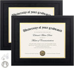 11x14 Diploma Frame Certificate Degree Document Frame with High Definition Glass, 8.5 x 11 with Mat for Wall and Tabletop, Black, 2 Pack