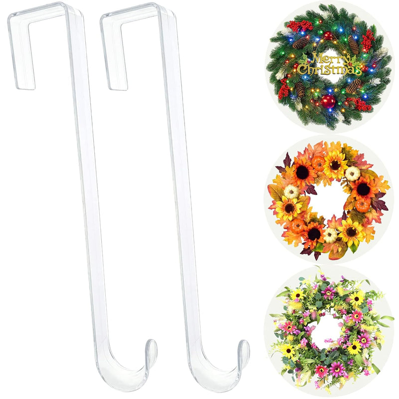 Wreath Hanger,12” Clear Wreath Hooks For Front Door,2 Pack Over The Door Easte