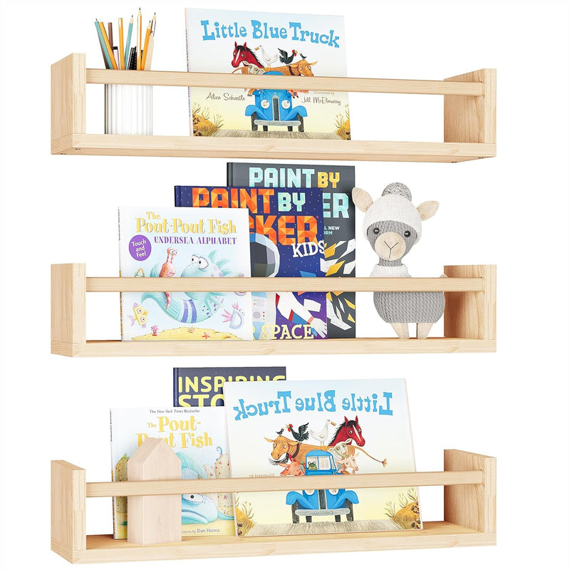 Nursery Book Wall Shelves, 16.5 Inch Floating Bookshelves For Wall Set Of 3, B
