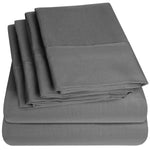 6 Piece Bed Sheets 1500 Thread Count Fine Microfiber Deep Pocket Set-Extra Pillow Cases, Value, Queen, Gray