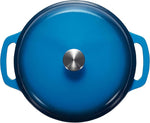 Cast Iron Dutch Oven Pot with Lid, Enameled, Round, Dual Handles, Heavy-Duty, Small, 4.3-Quart, Blue