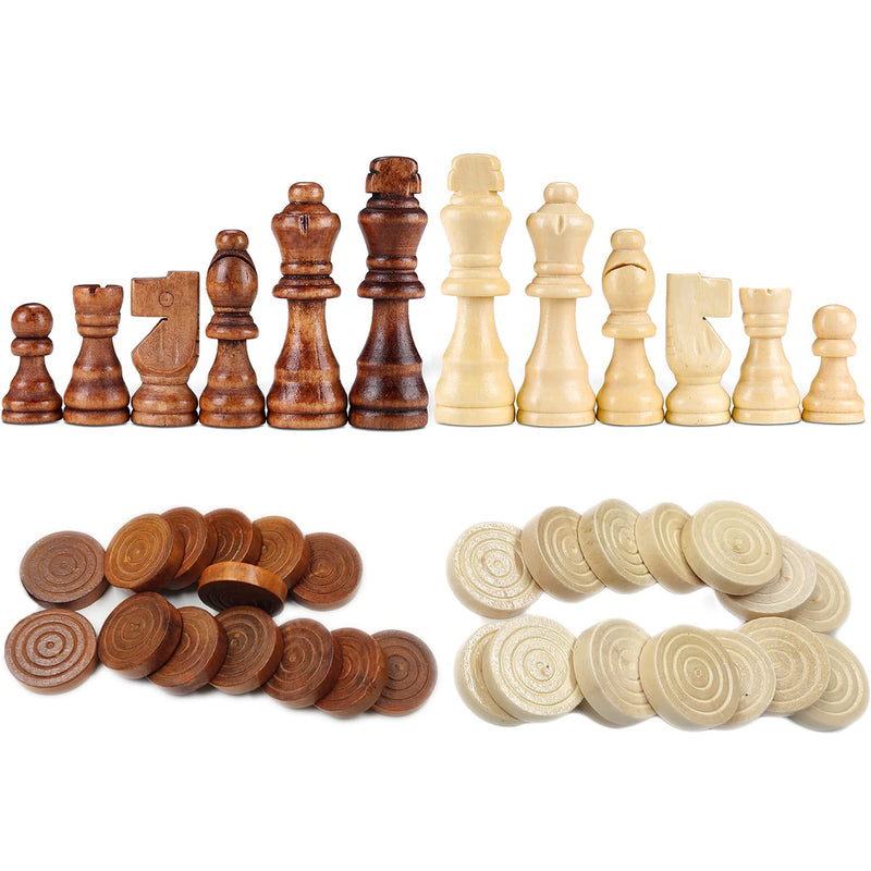 62 Pieces Wooden Checker Pieces & Chess Pieces 2 In 1 Chess Game Set Board