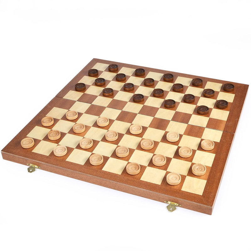 15Inch Checkers Folding Wooden Game Set, 100 Square Checkerboard Internatio
