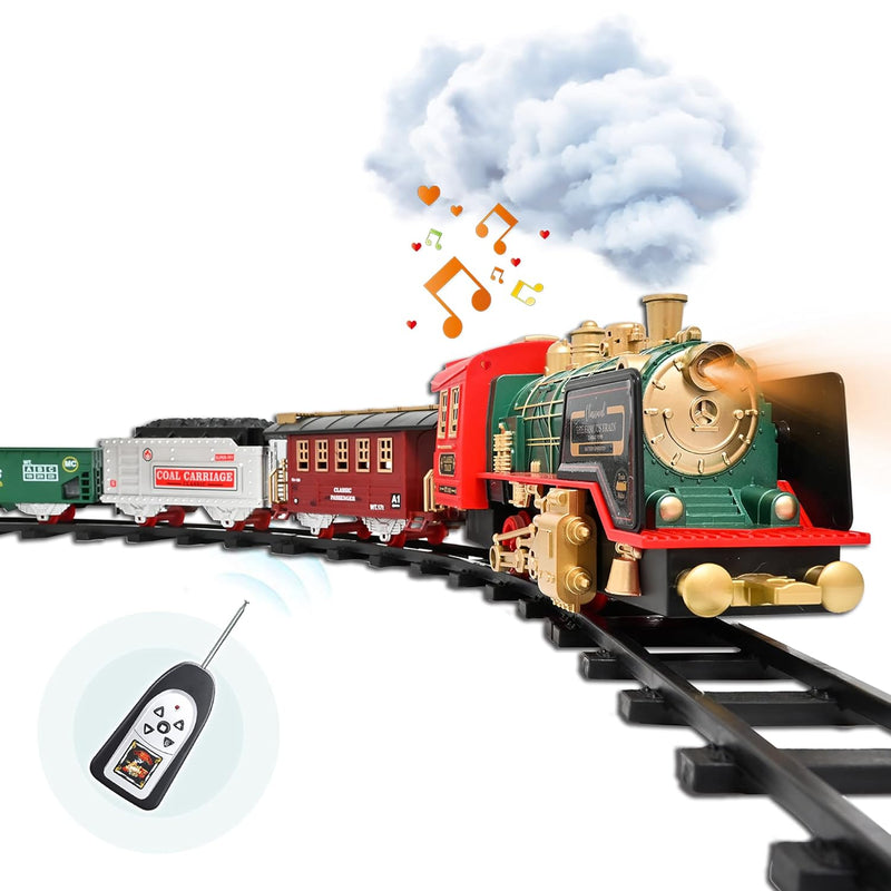 Electric Christmas Train Set Steam Locomotive Engine, Cargo Cars, Tracks Recha