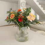 Glass Vase, Ribbed Vase, Flower Vase, Fluted Glass Vase, Clear Vase, Ribbed Glass Vase for Flowers, Modern Vase for Living Room, Dining Table, Entryway, Shelf, Wedding, Office, 7.5 Inches