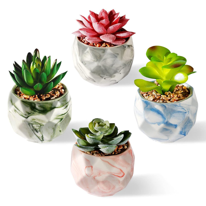 Succulents Plants Artificial - Upgraded Mini Potted Fake Succulent Plants For