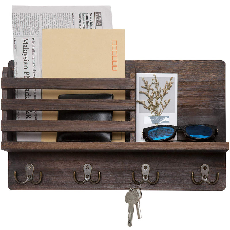 Wall Mounted Mail Holder Wooden Key Holder Rack Mail Sorter Organizer With 4 Dou