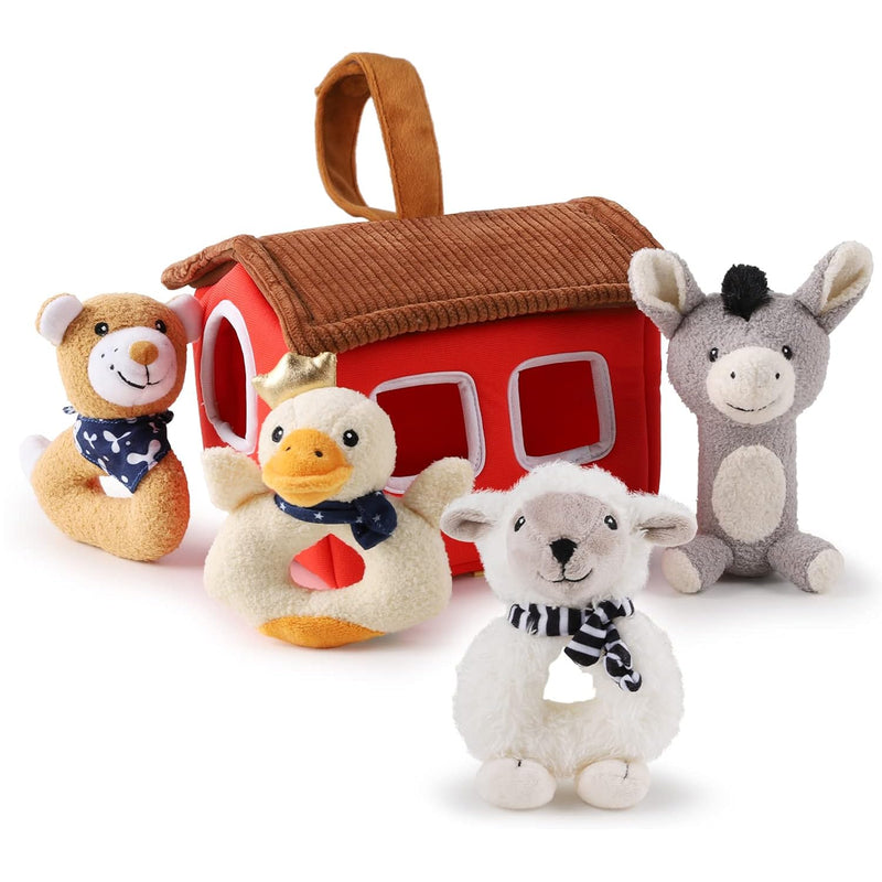 iPlay, iLearn Plush Baby Rattle Toys, Newborn Soft Barn Farm Stuffed Animal